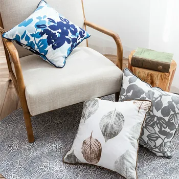 

DUNXDECO Cushion Cover Decorative Pillow Case Nordic Simple Leaf Print Slub Cotton Coussin Room Bedding Decorating