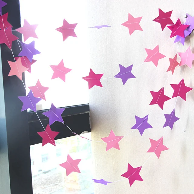 Модные настенные бумажные гирлянды в виде звезд длиной 2 м, цепочка на день рождения, баннер для свадебной вечеринки, ручной работы, декор для детской комнаты, домашний декор - Цвет: Pink