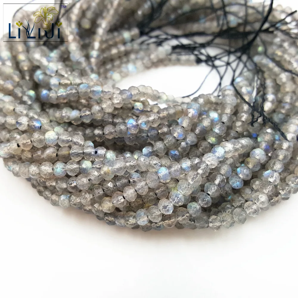 

Lii Ji Natural Stone Labradorite about 2x3mm Flat Round Shape Faceted beads approx 39cm DIY Jewelry Making Bracelet Necklace