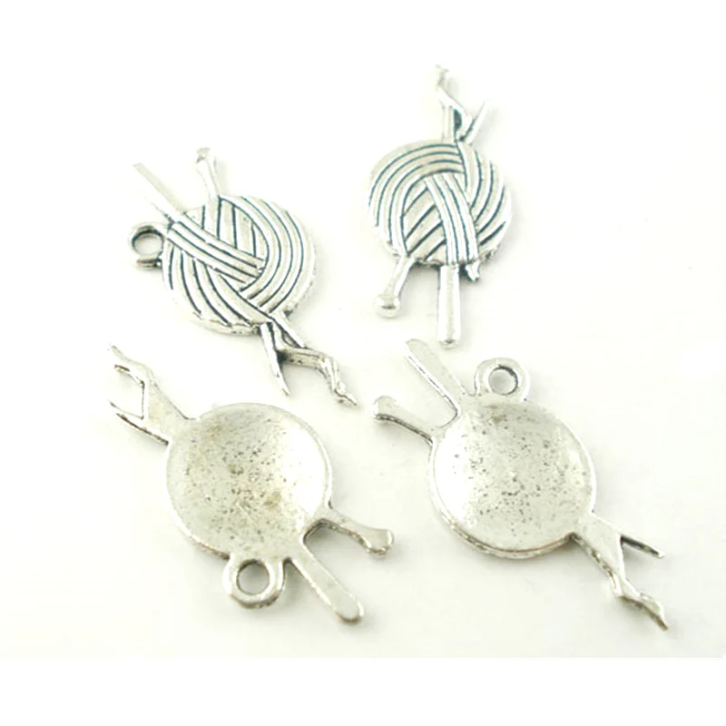 

50Pcs Antique Silver Tone Woolen Crochet Metal Charms Pendants Jewelry Making 26x11mm