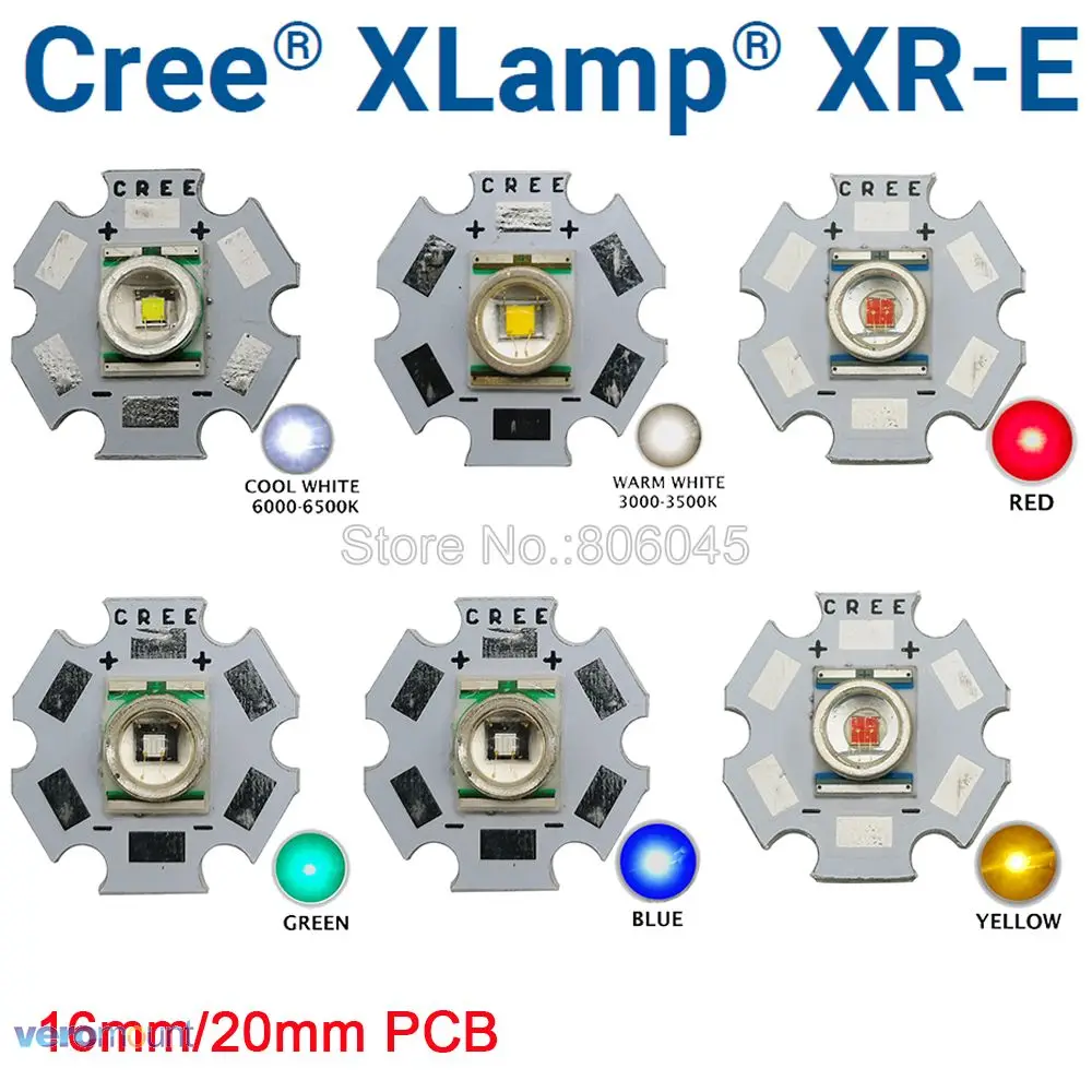 

5pcs CREE XLamp XRE XR-E Q5 3W High Power LED Light Emitter Cool White / Warm White / Red / Green / Blue / Yellow 16mm 20mm PCB