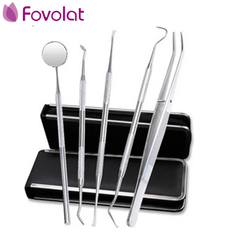 

5Pcs/set Dental Tools Mirror Tweezers Oral Hygiene Explorer Probe Tooth Stains Remover Cleaning Hook Pick Dental Lab Equipment