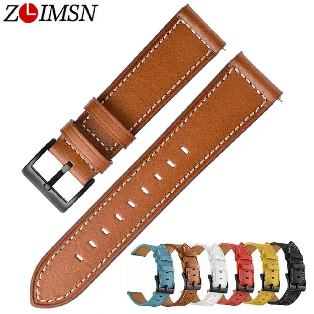 

ZLIMSN New Business Leather Strap Black Brown 6 color Optional Men's and Women's Watch Strap 22mm for Universal Series Strap