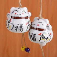 Ceramic Windchimes Lucky Cat Pendant Wind Chimes Car Ornament Hanging Miniature Home Decoration Figurine Ceramic Wind