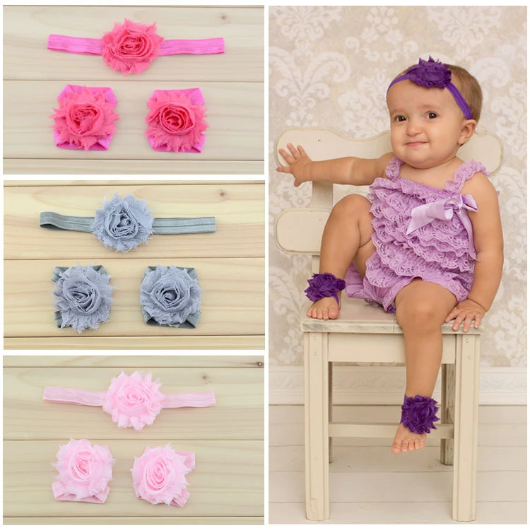 shabby floral printed fabric baby girl elastic headband with barefoot sandals US
