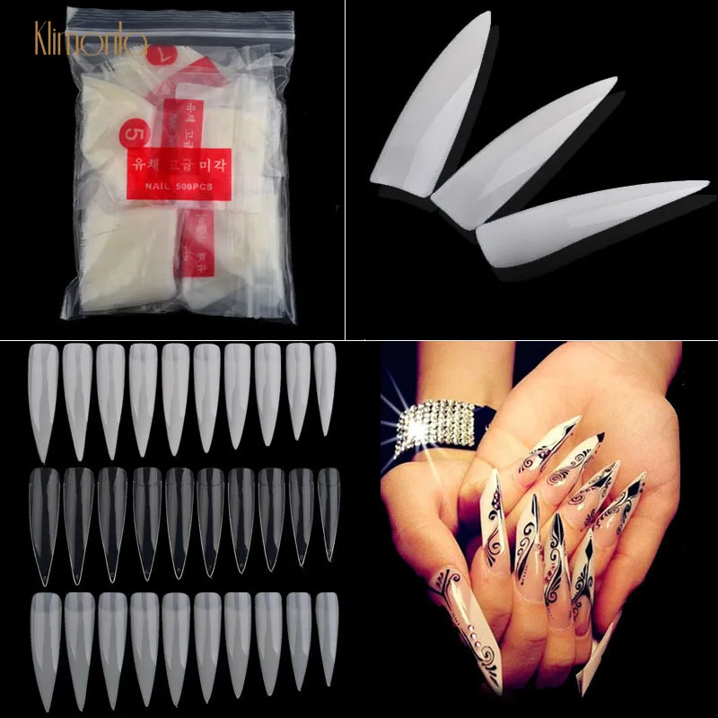 New Stiletto Salon False Nails 500 Tips Curving Half Cover Fake Nail