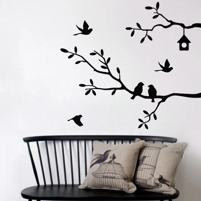 Birds On A Tree Branch Wall Stickers Furniture Refrigerator Wall Decor Graphic Decal Birds Patterns Vinyl Sticker Decoration
