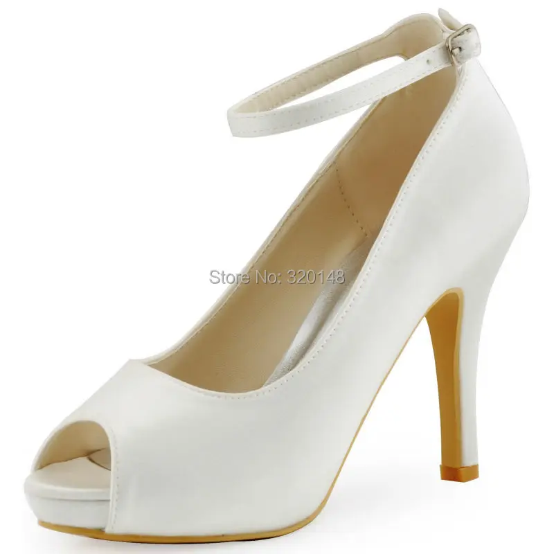 HP1543I/Женская обувь; туфли-лодочки на высоком каблуке; цвет белый, слоновой кости; свадебные туфли с открытым носком для невесты; атласные вечерние туфли-лодочки для выпускного вечера с ремешком на лодыжке