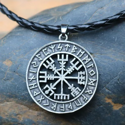 Викинг исландский Vegvisir шлем ужас в руническом круге кулон руны викингов Vegvisir компас Рунический амулет колье ожерелье - Окраска металла: Antique Silver2