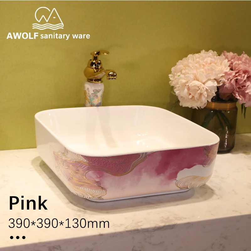 

Pink Art Basin Bathroom Sinks Washing Bowl Modern Lavatory Sink Ceramic Vessel For Bathroom Or Balcony Use Elegant Dream AM847