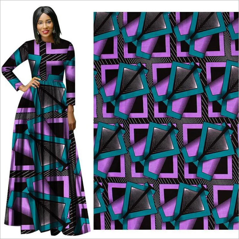 Me-dusa new purple blue African Print Wax Fabric cotton Hollandais Wax Dress Suit cloth 6yards/pcs High quility