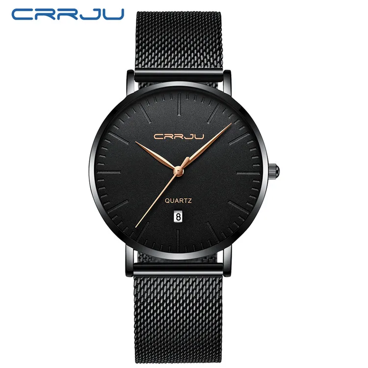 CRRJU новые мужские часы повседневные ультра-тонкие кварцевые часы с сетчатым ремешком модные минималистичные наручные часы с дисплеем даты Relogio Masculino - Цвет: black rose