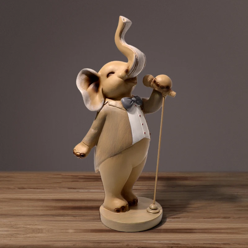 Música criativa bonito elefante escultura enfeites para casa decorações de sala de estar quarto casamento sorte elefante retro artesanato