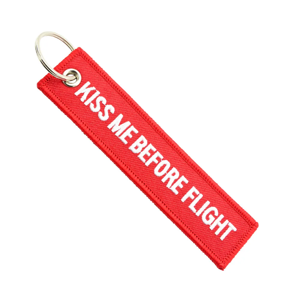 Kiss Me Before Flight Warning keychain Special luggage Red tag label