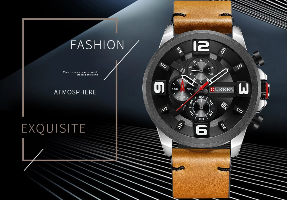 Новый CURREN хронограф, мужские часы кожаный ремень роскошь модные спортивные мужские наручные часы календарь повседневные деловые часы 8288