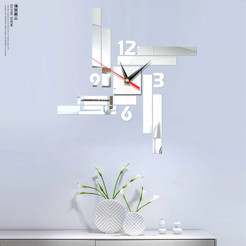 Настенные наклейки s настенные часы большие современные DIY наклейки Наклейка простые 3D римские цифры домашний комплект - Цвет: Серебристый