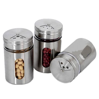 

Stainless Steel Spice Shaker Jar Sugar Salt Pepper Herbs Toothpick Storage Bottle BBQ Spice Storage Bottle Cooking Seasoning Tin
