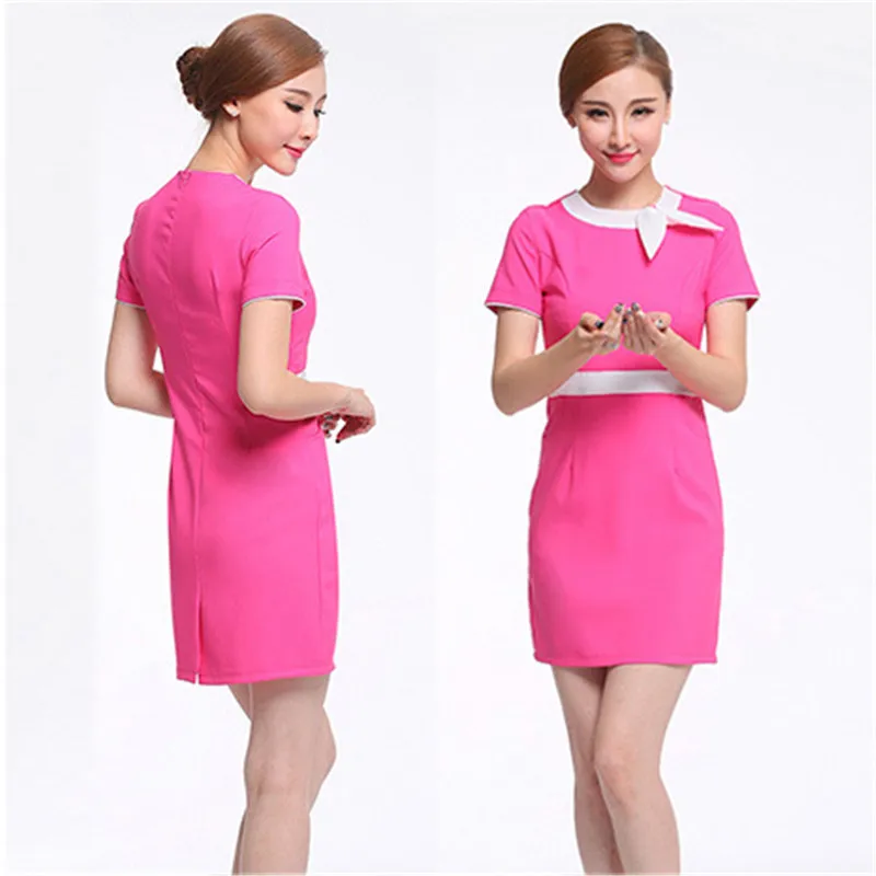  Women Beauty Salon Spa Sauna Thai Massage Shop Workwear Slim Hotel Front Desk Beautician Short Slee