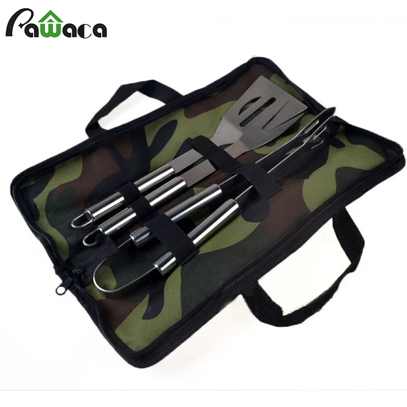 

Stainless Steel BBQ Grill Tools Set Spatula Fork Tong Basting Tool Barbecue Kit with Carry Bag for Outdoor Cooking Accessories