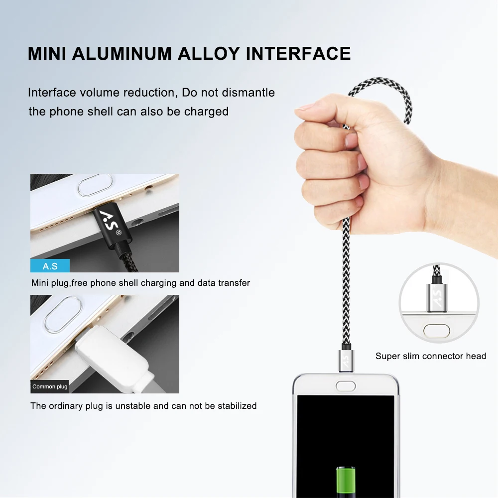 A.S 2.4A USB Type C кабель для Samsung S9 S8 One Plus 5t XiaoMi mi6 mi5 передачи данных быстрой зарядки 0 5 м 1