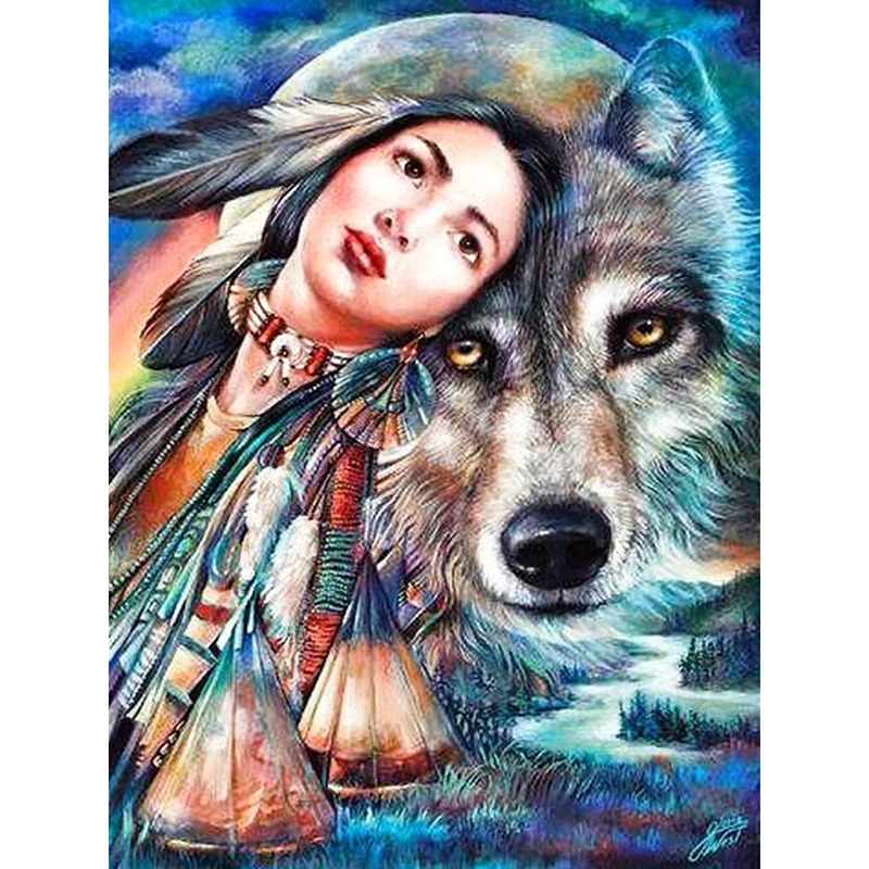 

Beauty And Wolf 5d diy diamond painting cross stitch full square diamond embroidery rhinestones painting KBL