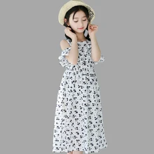 Детские платья для девочек, летнее пляжное детское платье с открытыми плечами и цветочным рисунком хлопковый длинный костюм для девочек 4, 6, 8, 10, 12, 13 лет