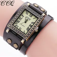 CCQ marca de moda Vintage pulsera de cuero genuino reloj Casual mujer reloj de pulsera de cuarzo de lujo reloj Relogio femenino C98