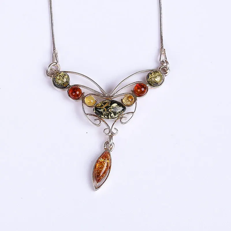 

New Products With Silver Mosaic Chicken Oil Yellow Amber Beeswax Water Drop Pendant Pendant 925 Sterling Silver Necklace Female