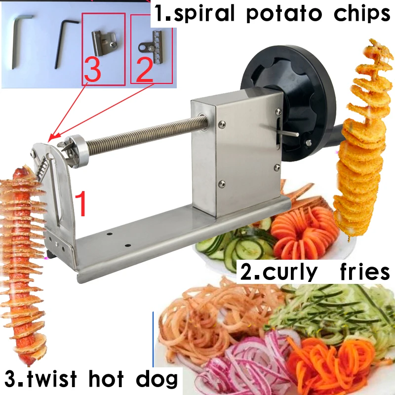 

(3in1) Stainless Steel Tornado Potato Cutter Curly Fries Twister Hot Dog Spiral Potato Chips Slicer Machine French Fry Cutter