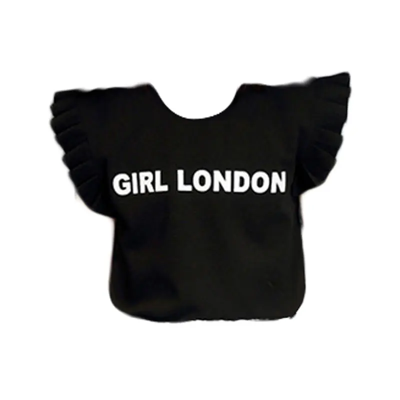 AiLe Rabbit/летний комплект для девочек, детская одежда с надписями футболка с короткими рукавами и штаны комплект из 2 предметов для детей от 4 до 10 лет - Цвет: black shirt