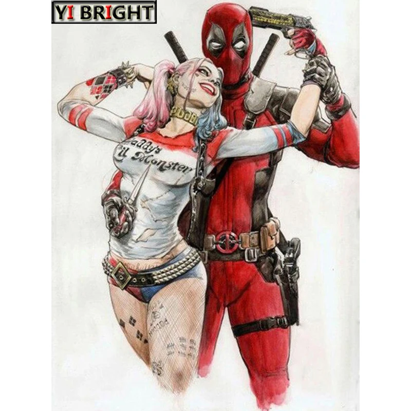 3D квадратная/круглая дрель, 5D DIY алмазная живопись "Harley Quinn& Dead Pool" Алмазная вышивка крестиком украшение из горного хрусталя GT