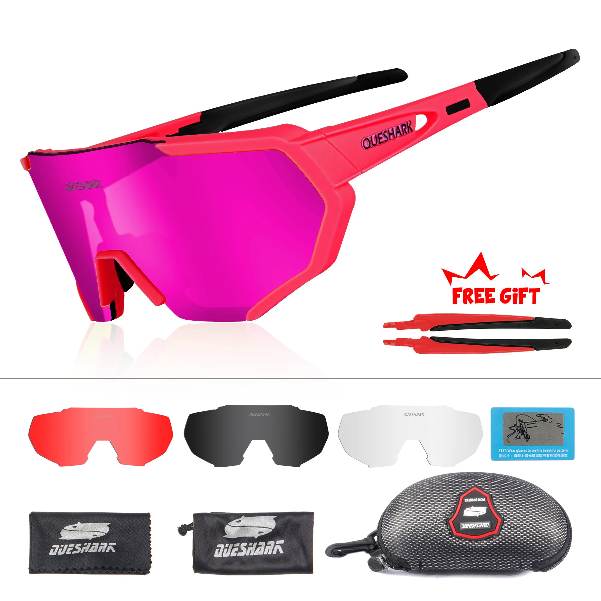 QUESHARK, дизайн, поляризованные велосипедные очки для мужчин и женщин, велосипедные очки, велосипедные солнцезащитные очки, 4 линзы, зеркальные, UV400 очки - Цвет: As Picture Showed