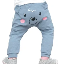 Штаны для мальчиков с рисунком медведя хлопковые длинные штаны для малышей с рисунком животных, весенне-осенние штаны-шаровары для малышей штаны для маленьких девочек с ушками медведя