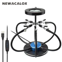 NEWACALOX Soldering Iron Holder Soldering Station USB 3X Magnifying Glass LED Lights 6pcs Flexible Arms Third Hand Welding Tool NEWACALOX Soldering Iron Holder Soldering Station USB 3X Magnifying Glass LED Lights 6pcs Flexible Arms Third Hand Welding Tool
