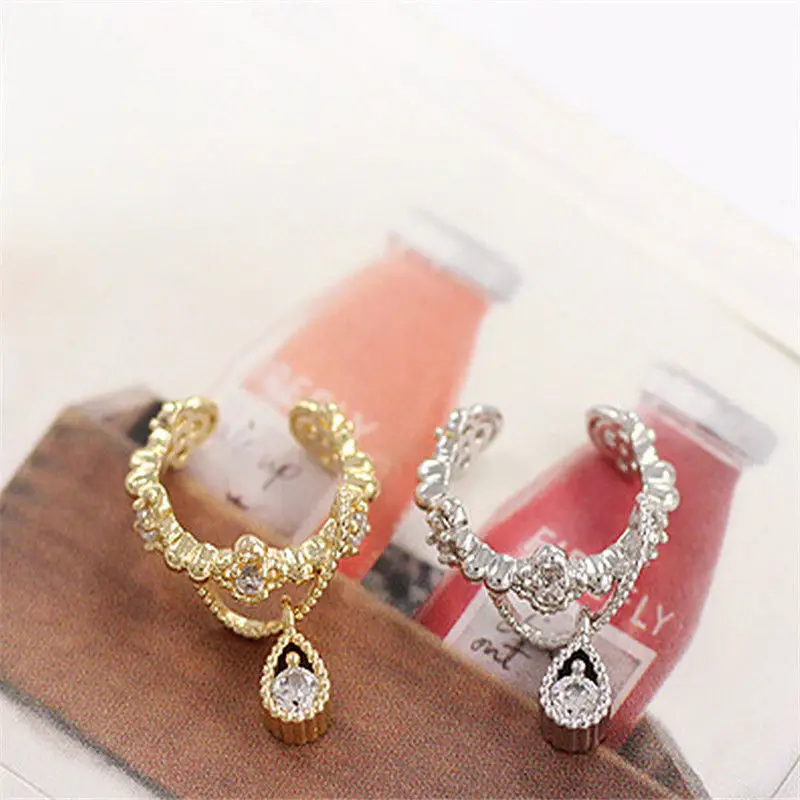 

Rhinestone Water Drop Pendant 1Pc Crystal Earrings Cuff Wrap Clip Cartilage Faux Piercing Jewelry