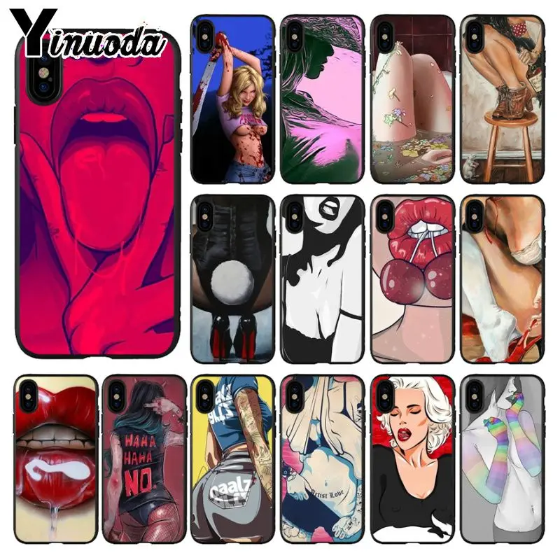 Yinuoda сексуальный женский умный чехол с красными губами для iPhone X XS MAX 6 6S 7 7plus 8 8Plus 5 5S