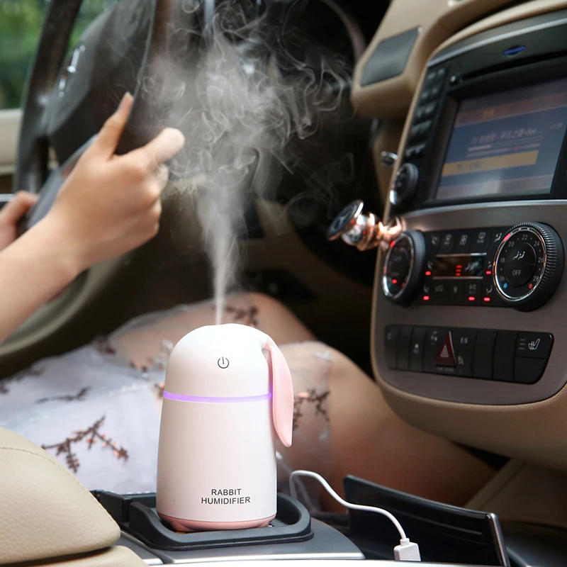 

Rabbit USB Car Air Humidifier LED Light Ultrasonic Air Fogger Mist Maker Mini Cartoon Office Air Purifier