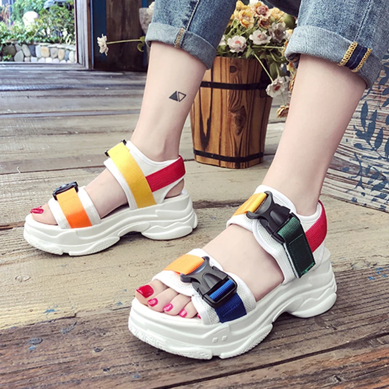 Platform Sandals Women Casual Soft Flats Sandals Ladies Outdoor Hook&Loop Women Shoes 2019 Summer Open Toes Chunky Sandals Platform Sandals Women Casual Soft Flats Sandals Ladies Outdoor Hook&Loop Women Shoes 2019 Summer Open Toes Chunky Sandals