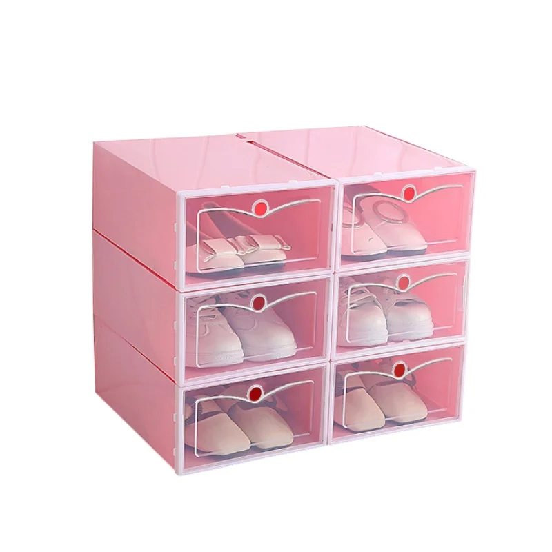 Штабелируемый Floding DIY ящики для обуви контейнер для хранения органайзеры складные прозрачные пластиковые обувные коробки Бытовая коробка для хранения обуви - Цвет: Pink-S