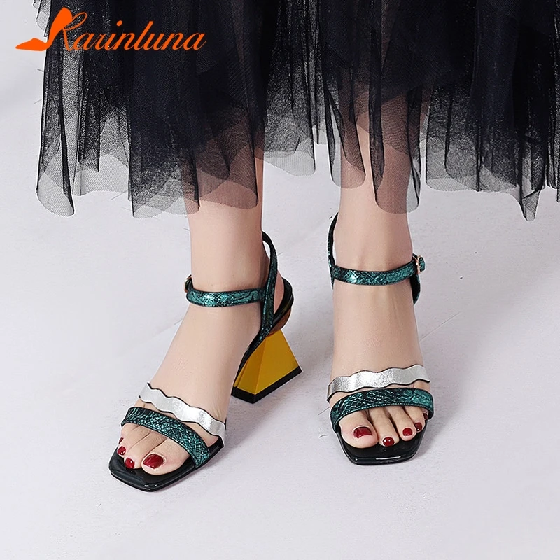

KARINLUNA Brand New Luxury Genuine Cow Leather Summer Sandals Ladies High Heels Women Shoes Woman Casual Party Ol Footwear