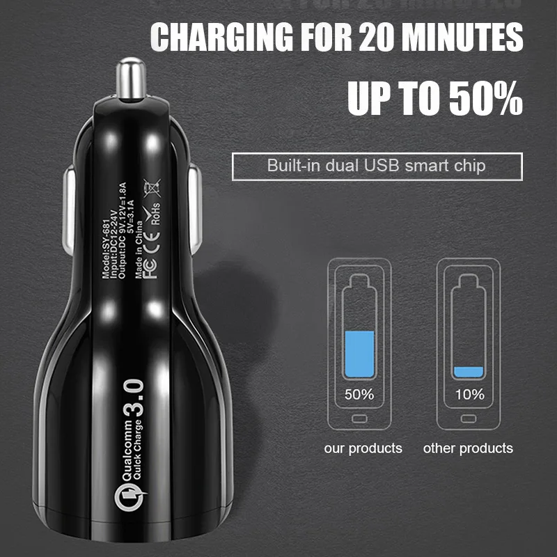 Автомобильное зарядное устройство OLAF 3A Quick Charge 3,0 USB для Xiaomi Mi huawei Supercharge SCP QC3.0 быстрый USB автомобильный телефон адаптер быстрой зарядки