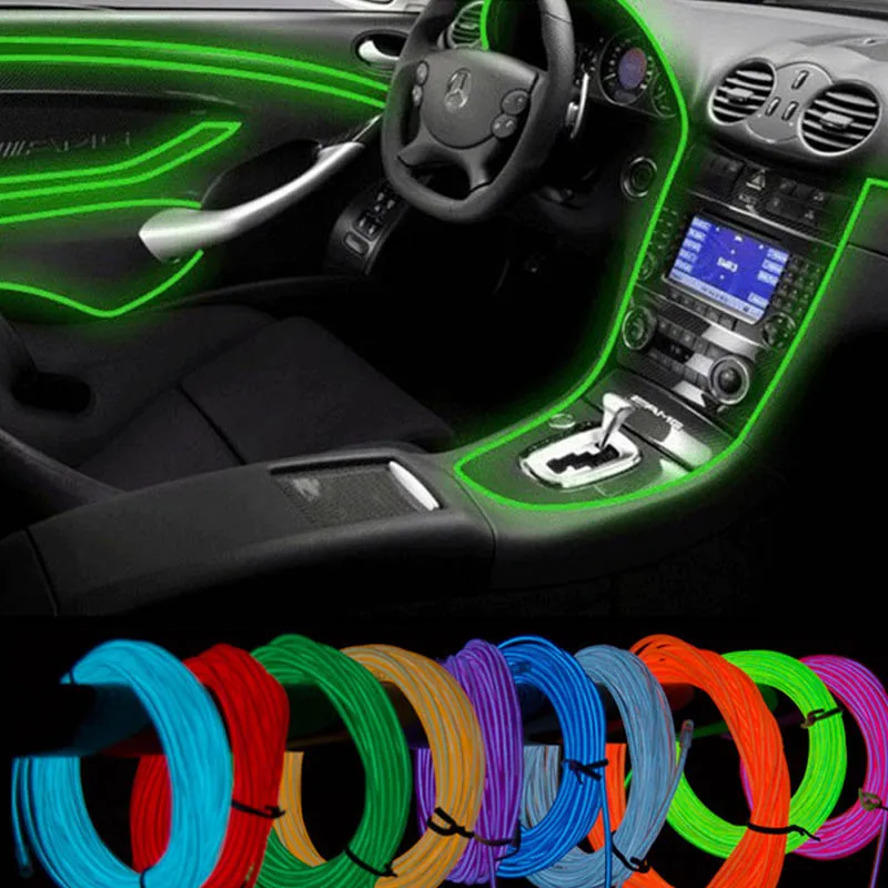 

10 Color Choice 1M Car decorative Led thread sticker indoor decals tags Holiday accessory Flexible Neon Light EL Wire Rope Tube