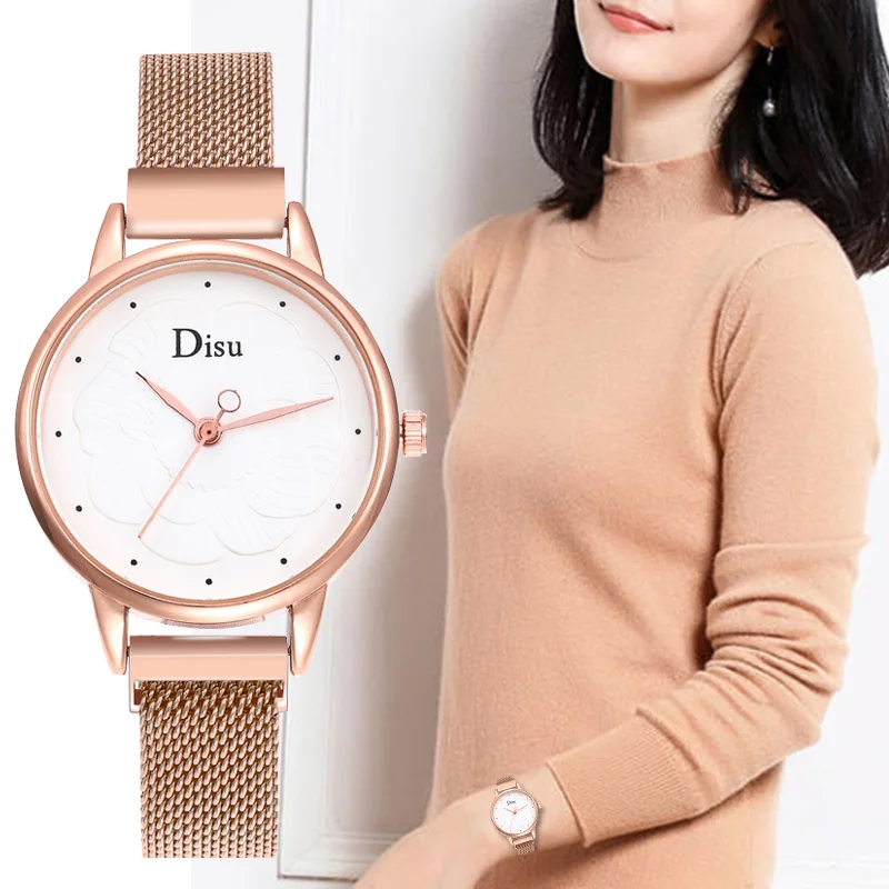 

WJ-8457 Fashion Women Watch 3D Rose Gold Flower Magnetic Mesh Quartz Watch Ladies Girls Clock montre femme reloj mujer relogio