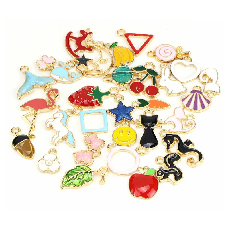 30PCS Enamel Beads Pendants Mixed Elegant Charms Fsahion Craft DIY Jewelry Findings New Style