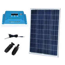 Solar Kit Placa Solar 12V 100W Solar Controller Regulator 10A 12V/24V PWM PV Cable MC4 Connector House Solar Energy System Boat pwm epsolar epever ls2024b mini solar pv system controller 20a 20amp usb cable and wifi box support wireless communication