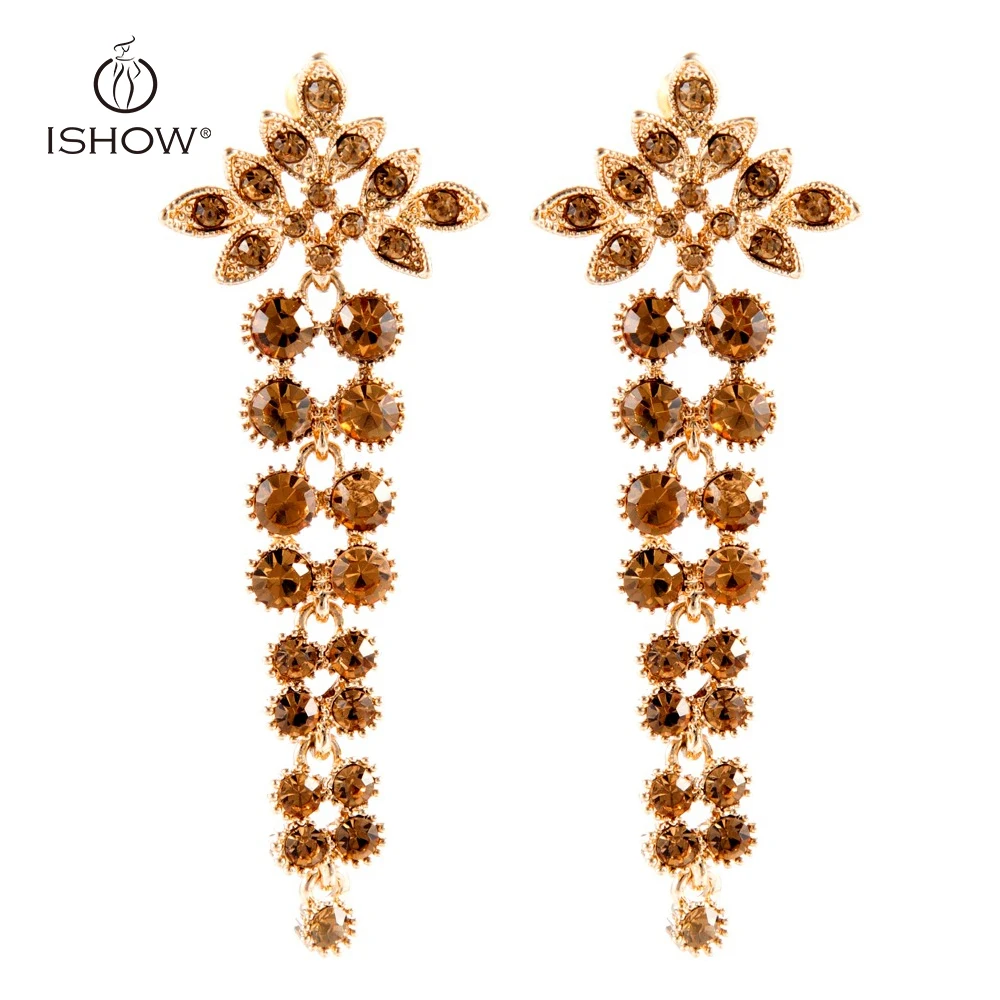 Buy 2017 New Long earrings Gold color Women Crystal