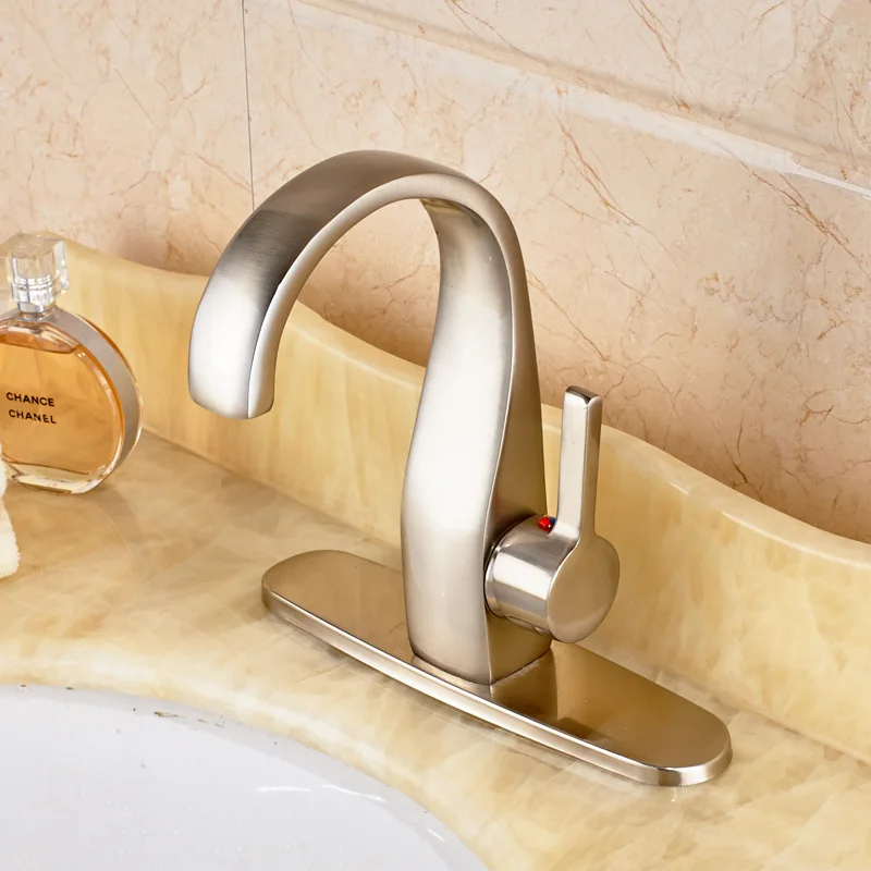 

Free Shipping Nickel Brushed Finished Deck Mounted Bathroom Sink Faucet Crane With Cover Plate