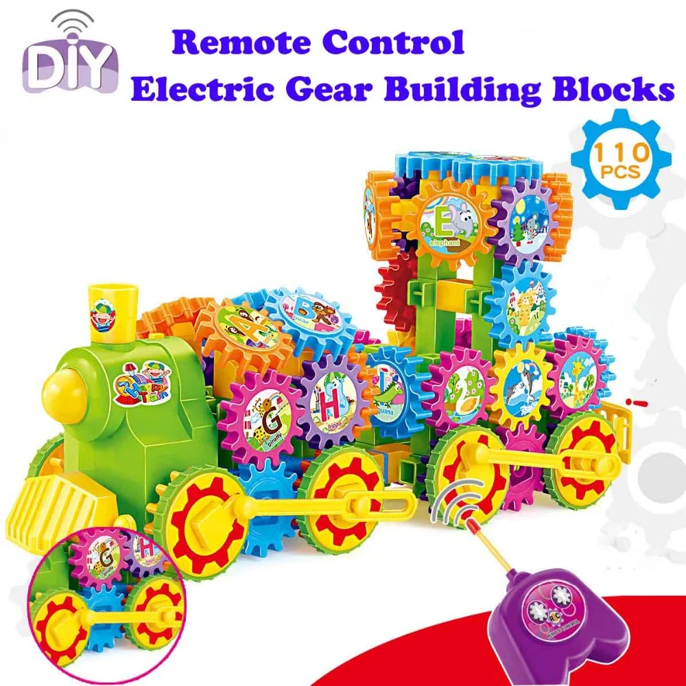 

110PCS Electric Remote Control Magic Gears Building Blocks 3D Puzzle Mini Construction DIY Plastic Educational Toys For Children