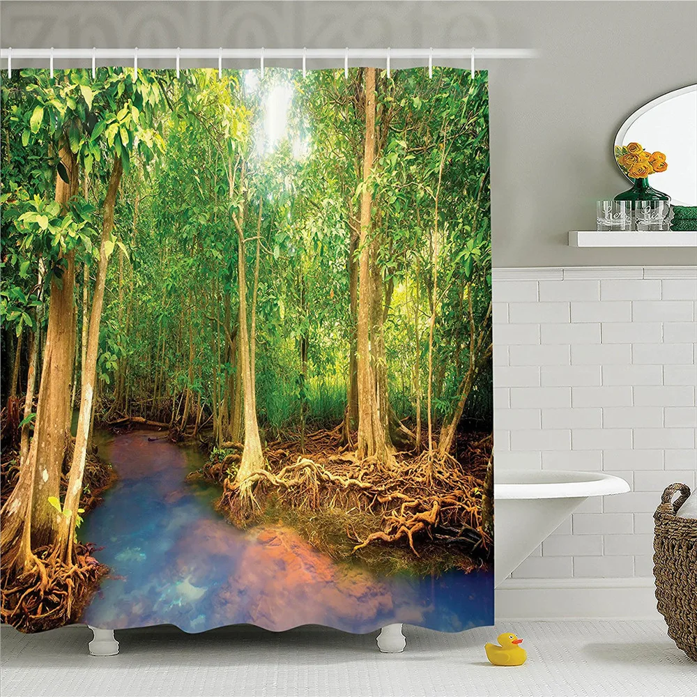 Rainforest Decorations Shower Curtain Set Roots of Mangrove Trees with