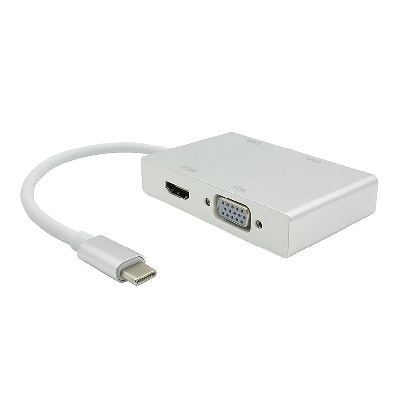 USB C Type C to HDMI VGA DVI USB3.0 Adapter 4in1 USB 3.1 USB-C Converter Cable for Laptop Apple Macbook Google Chromebook Pixel (3)